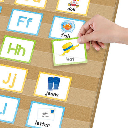 Godery Burlap 7 Pocket Chart for Teacher Lessons in a Classroom or for Use at Home – Fits Standard 3” Sentence Strips and Cards (28" x 28")