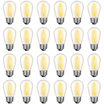 GvvooHome 24 Pack LED S14 Replacement Light Bulbs, Waterproof 1W Vintage Edison Bulbs for Outdoor Patio Backyard String Lights, Dimmable, E26 Regular Medium Screw Base, 2200K Warm White