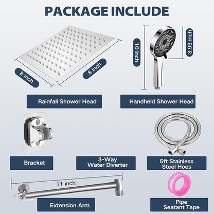 Shower Head, Rain Shower Head with Handheld Spray Combo, 12Inch Adjustable High Pressure Rainfall Shower Head, Dual Showerhead Set with Extension Arm