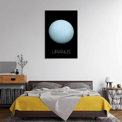 Solar System Planets Canvas Wall Art - Uranus Planet Space Poster for Kids Room Bedroom Classroom, STEM Educational Astronomy Decor, Science Gift for Boys Girls, 12x18 Inch Framed