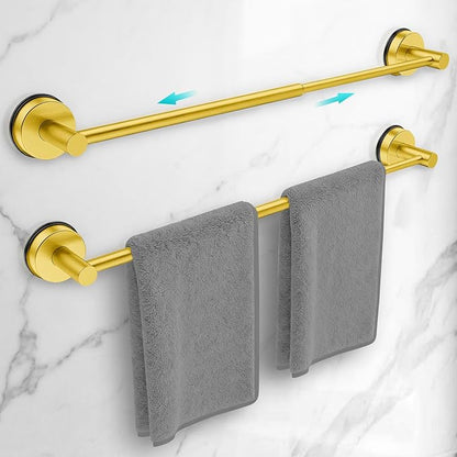 Adjustable Suction Cup Towel Bar for Bathroom Wall,17Inch~29 Inch Towel Racks for Bathroom,Stainless Steel Bath Towel Holder for Shower,2 Pack(Brushed Gold)