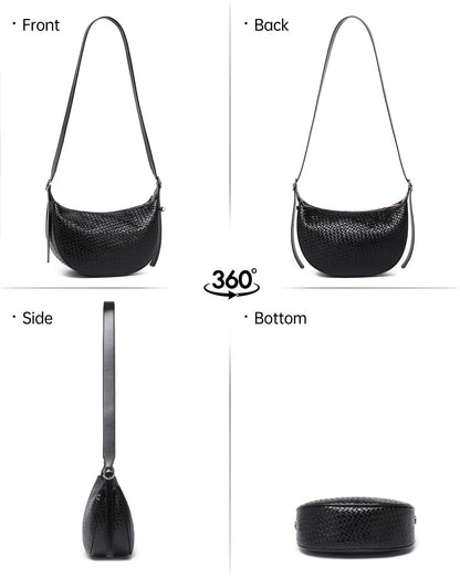Purses for Women Woven Crescent Shoulder Bag 2PC Vegan Leather Hobo Crossbody Handbag with Small Matching Bag