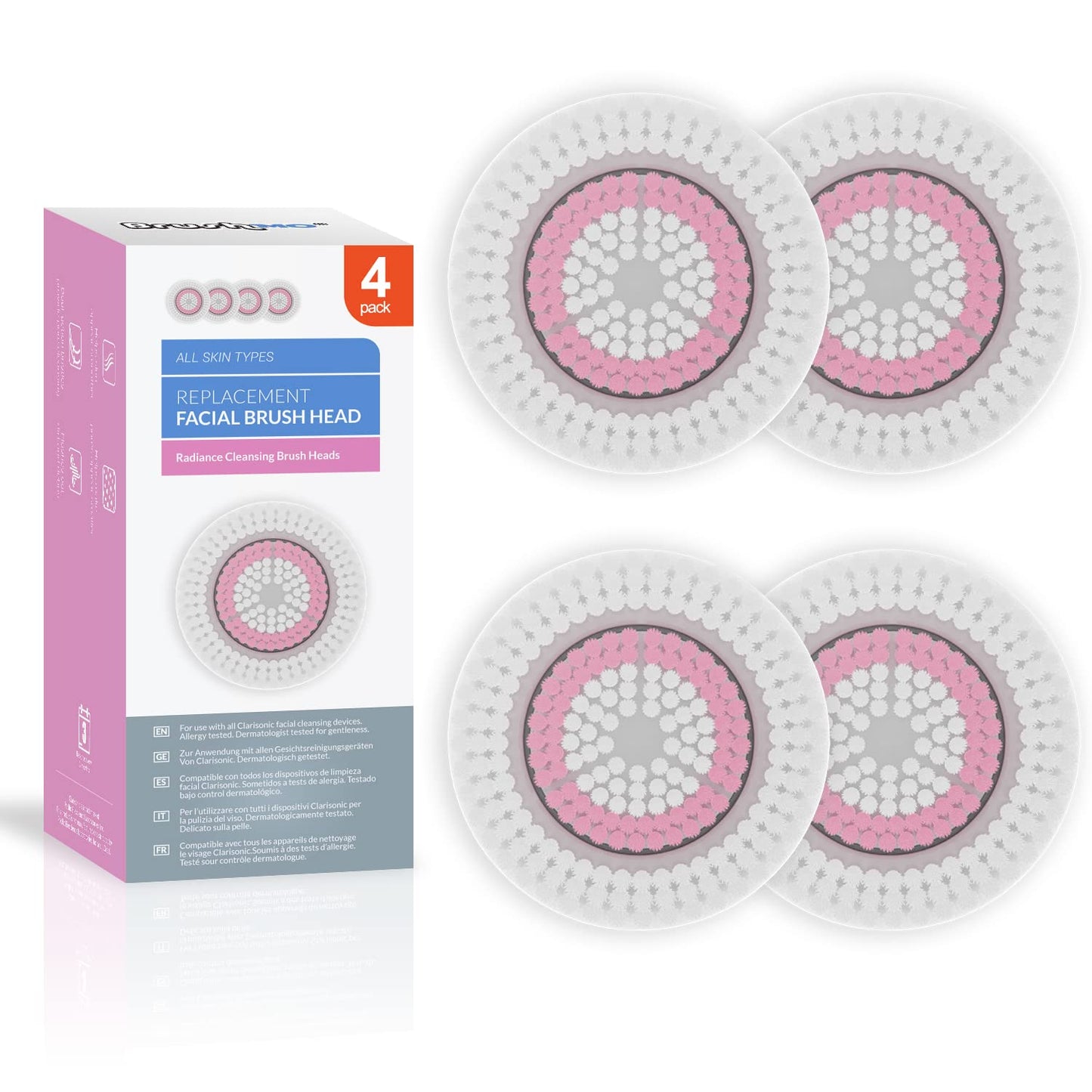 Brushmo Facial Brush Head Replacements Compatible with Clarisonic Mia 1, Mia 2, Mia Fit, Alpha Fit, Smart Profile Uplift and Alpha Fit, Deep Pore Facial 4 Pack (Deep Pore)