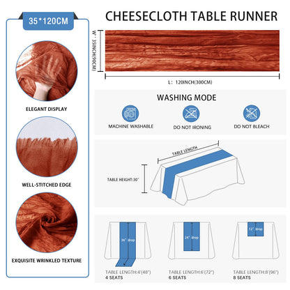 6 Pack Terracotta Cheesecloth Table Runner 35 x 120 inch Boho Rustic Gauze Table Runner 10 FT Long, Semi Sheer Cheese Cloth Runner for Wedding Party Banquet Baby Shower Birthday Decoration
