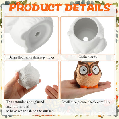 Sunnychicc 12 Sets Christmas DIY Ceramic Animal Succulent Pots Figurines Unpainted Ceramic Bisque Paintable Animal Flowerpots with Drainage Hole Ready to Paint for Kids Classroom Craft Project