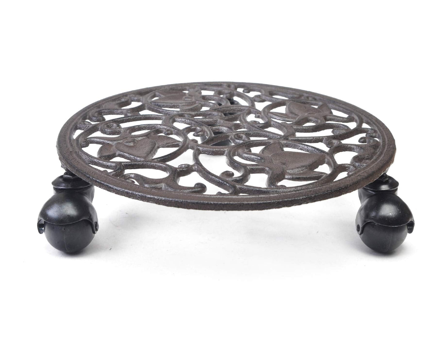 Fasmov Rose Cast Iron Plant Stand Plant Pallet Caddy Plant Pot with Heavy Duty Wheels Indoor Outdoor Planter Trolley Casters Rolling Tray Coaster