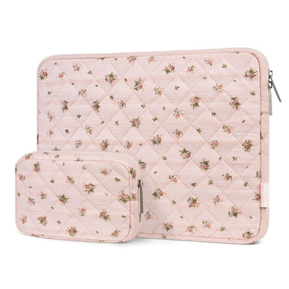 MOSISO 13-14 inch Laptop Case, 13.3 inch Puffy Laptop Sleeve Compatible with MacBook Air 13.6 M4 M3 M2 M1/Pro 13/Pro 14, HP Dell ASUS Lenovo, Square Quilted Carrying Bag with Small Case,Roseate Petals