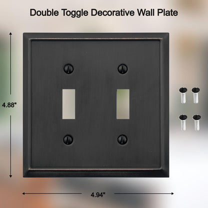 OKAWYC Double Toggle Light Switch Cover Aria Metal Wall Plate, 2-Pack Aged Bronze 2 Gang, Light Switch Cover Decorative Wallplate, Durable