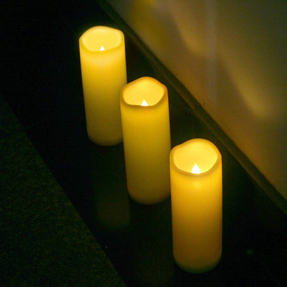 3PCS 8" Waterproof LED Flameless Timer Candles, 1000 Hours Long Battery Life/Flickering Battery Operated Electric Outdoor LED Large Pillar Candle for Outside Lantern Festival Decor etc.