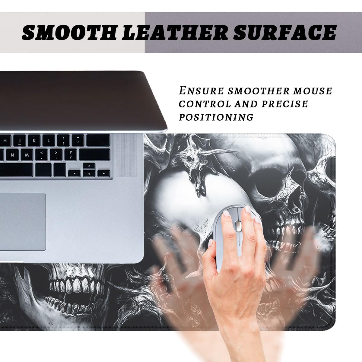 Skull Mouse Pad, Gothic Dark Horror Skeleton Art Halloween Gaming Desk Mat Extended Laptop Keyboard Non-Slip Rubber Base with Stitched Edges for Home, 31.5x11.8in Desk Home Office Gaming