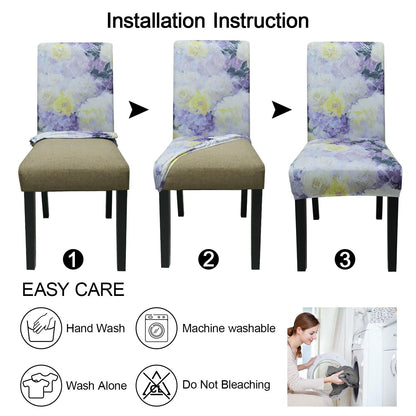JQinHome Pattern Chair Covers for Dining Room Set of 4, High Stretch Removable Washable Parsons Chair Slipcover for Home Party Hotel Wedding Ceremony (Light Purple Flowers,4PCS)