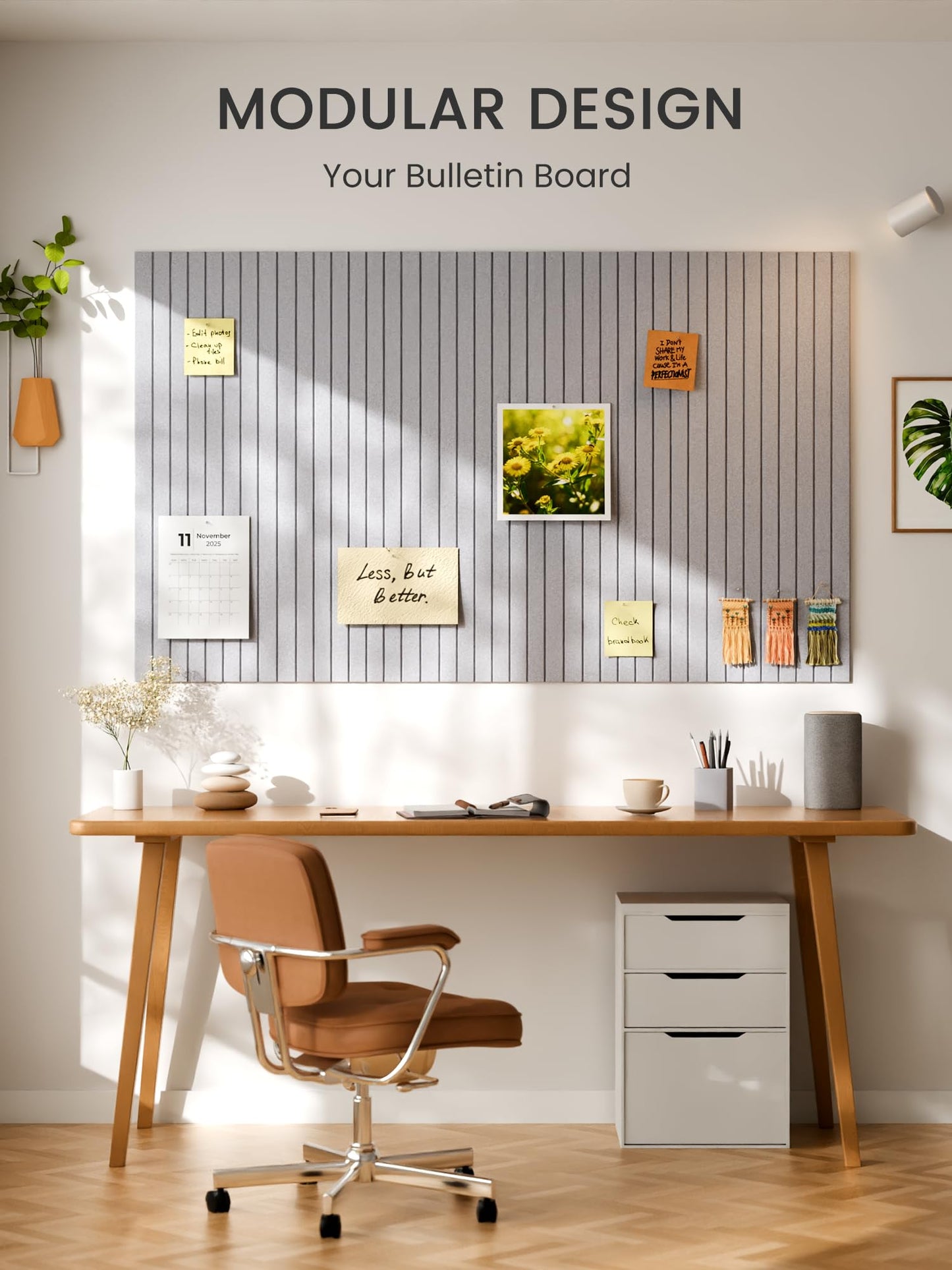 Bumusty Large Cork Board Alternative-48 x 36" Felt Bulletin Board Tiles, with 30 Pushpins, 70 Adhesive Tabs, Fine-Stripe 12-Pack, Cork Boards for Office Push Pin Board Felt Board-Soft Gray