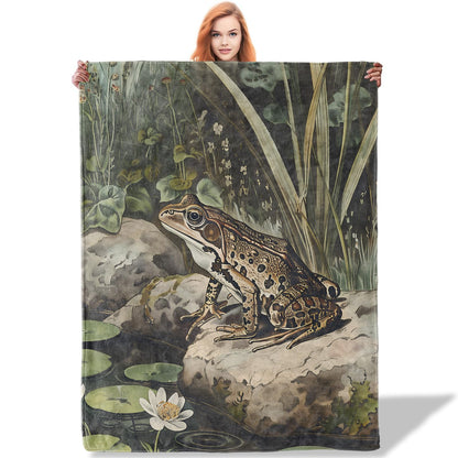 Plistiz Frog Pattern Throw Blanket 50"x60", Frog Blankets for Bedroom Decor, Cozy Flannel Polyester Frog Gifts for Women Nature Lovers