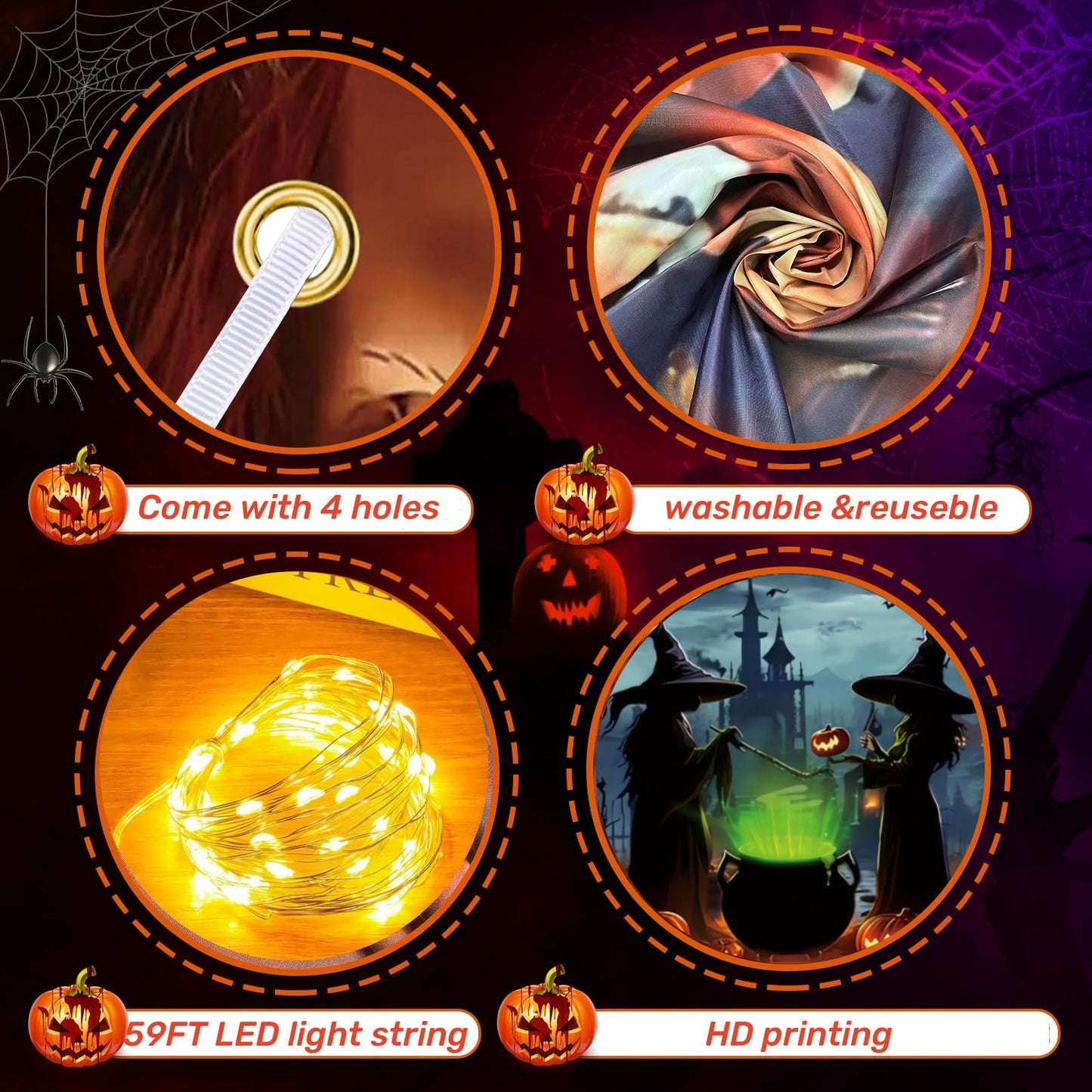Lighted Witch Halloween Garage Door Decorations Banner - 7 x 16 ft Halloween Garage Door Cover with LED Light Strap, Large Hanging Backdrop for Home Outdoor Spooky Party Yard Decor