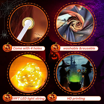 Lighted Witch Halloween Garage Door Decorations Banner - 7 x 16 ft Halloween Garage Door Cover with LED Light Strap, Large Hanging Backdrop for Home Outdoor Spooky Party Yard Decor
