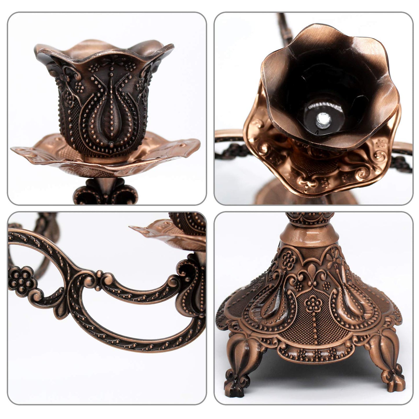 Dorlotou Metal Candelabra 5-Candle 10.1 Inch Tall Candle Holder Stick for Home Wedding Event and Party Festival,Red Bronze