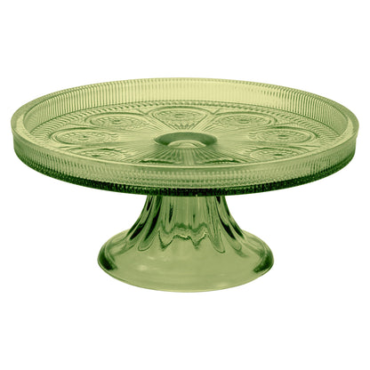 Boston International Vintage-Inspired Glass Cake Stand Round Pedestal for Desserts Cupcakes & Pie, 8.25" x 3.5", Olive Green Codi