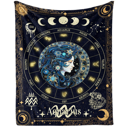 Homieblanket Aquarius Zodiac Blanket for Boys Girls, Secret Astrology Themed Design Printed Throw Blankets for Kids Lap, Chair Sofa, Soft Fleece Cozy Blanket, 40"x 50"