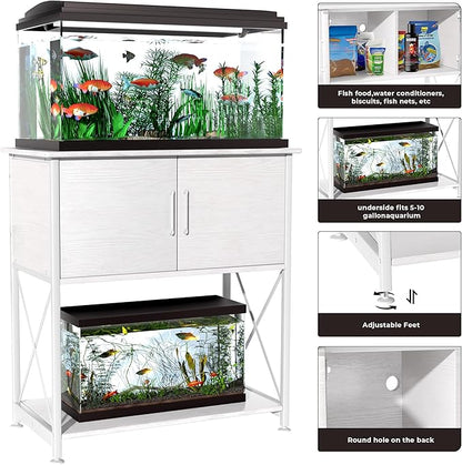 Herture 20-29 Gallon Aquarium Stand Metal Frame Fish Tank Stand with Cabinet Storage, for 20 Gallon Long Aquarium,30.7" L*16.5" W Tabletop,330LBS Capacity White PG01YGW