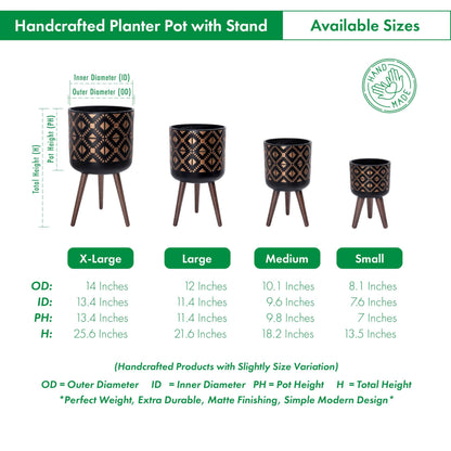 D'vine Dev 8 Inch Planter Pot with Stand, Mid-Century Tall Plant Pot with Legs for Indoor Plants, Small, Bronze/Black, 88-G-A-6