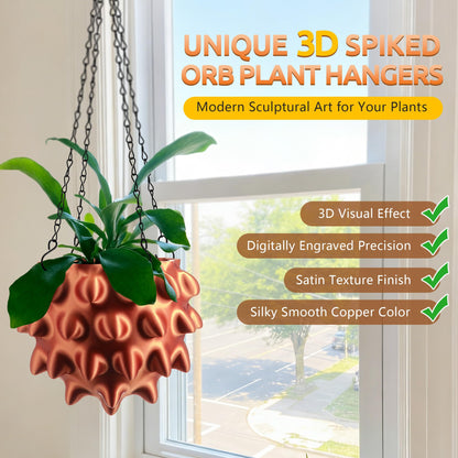 Enhon 6 Inch Hanging Planters for Indoor Plants, Unique Hanging Pots for Plants with Drainage and Hanger Baskets Hangers, Spiked Orb Plant Hanger, Silky Copper Finish