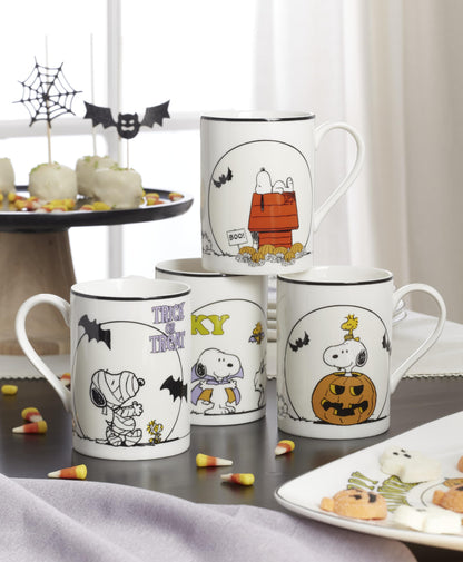 Lenox Coffee Mugs, PEANUTS The Great Pumpkin 11 Oz Mugs Set of 4, Assorted, Porcelain, Snoopy, Charlie Brown Halloween Drinkware Set, Dishwasher Safe, Microwave Safe, Halloween Decor (11 Oz 4 Piece)