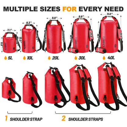 Waterproof Dry Bag, 5L/10L/20L/30L/40L Roll Top Lightweight Storage Backpack with Phone Case for Women & Men, Floating Waterproof Sack for Travel, Swimming, Kayaking, Paddle Board, Camping & Beach