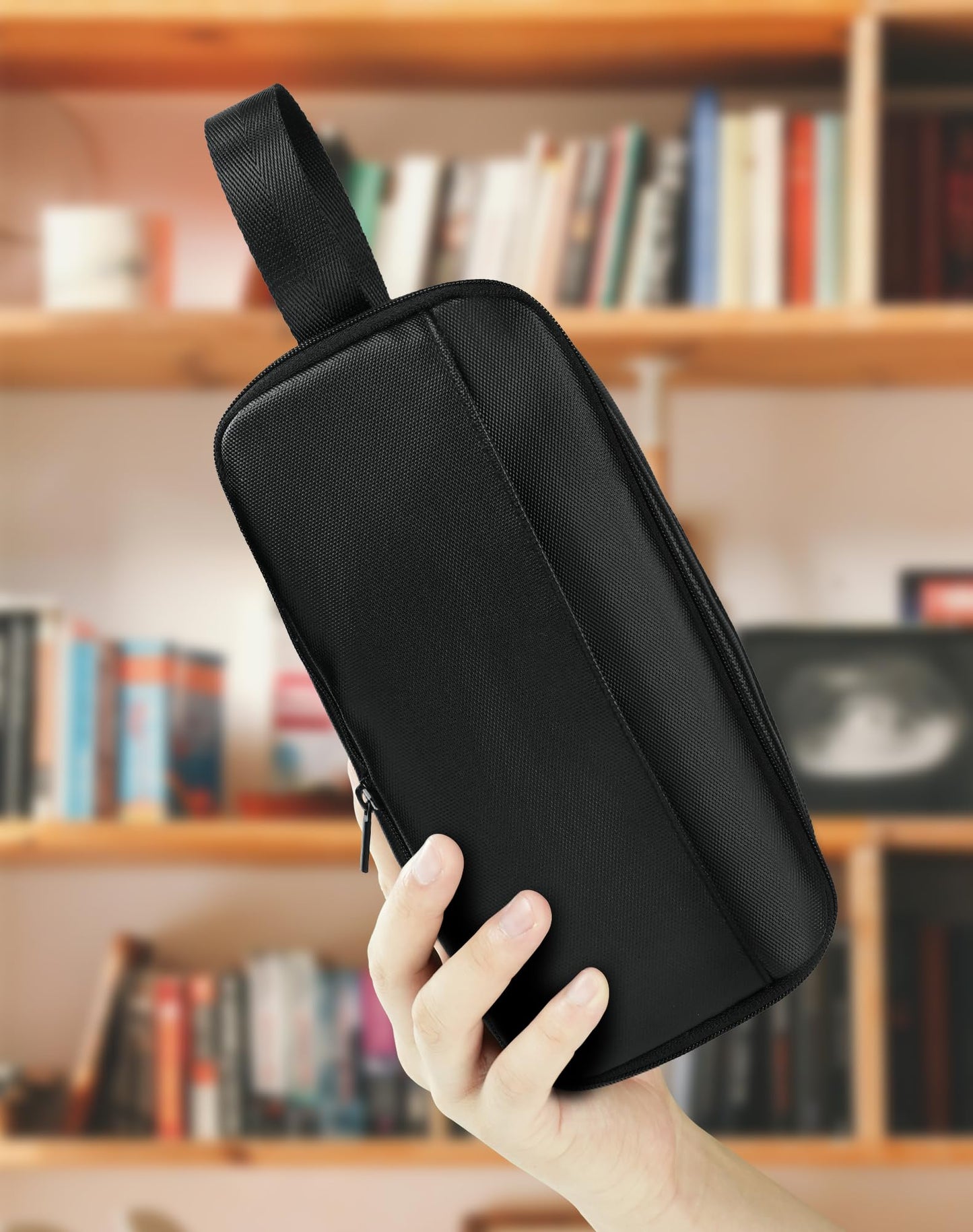 Fmeida Pencil Case Pouch Expandable - Large Pencil Pouch Aesthetic Pencil Bag with 5 Compartments Office Stationery Organizer Pen Bag with Handle for Adult Men Women - Black PU