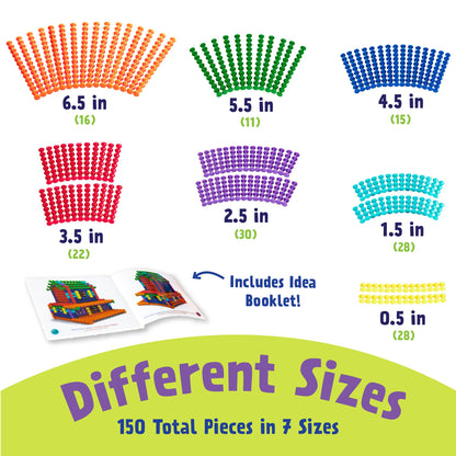 POPULAR PLAYTHINGS Playstix Construction Toy Set with Building Sticks for STEM and Classroom Use, for Kids Ages 4 and Up - 150 Piece Kit