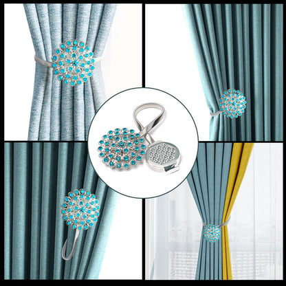 4 Packs Curtain Magnetic Buckle Spring Window Decoration Curtain Tie Rope for Home Office Decoration (Peacock Blue)