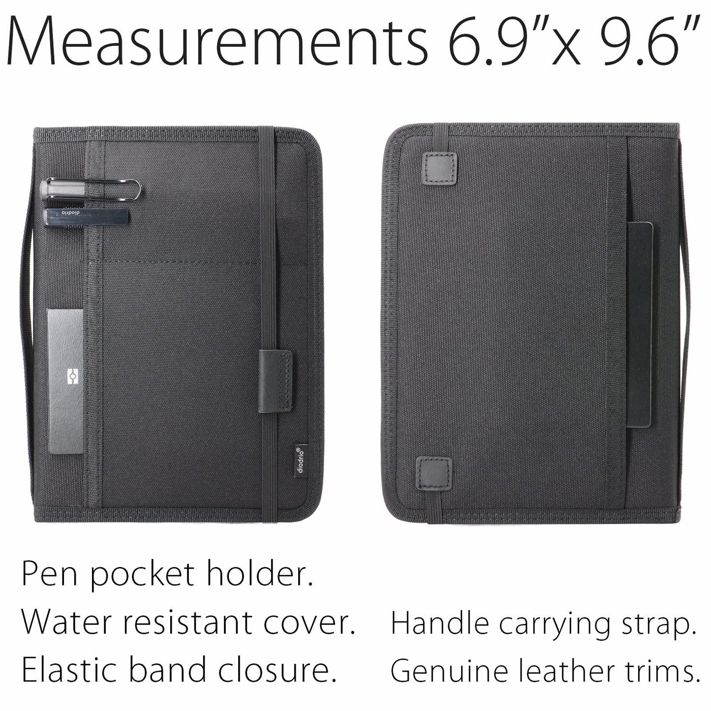 diodrio Journal Notebook Cover for Travel 5.5 x 8.25 A5 Moleskine LEUCHTTURM 1917 Journal Notebook Planner Sketchbook Legal Pad, refillable, Water Resistant, Elastic Band, Inner Pockets, Black