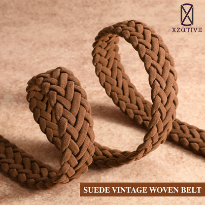 XZQTIVE Women’s Braided Suede Belt with No-Hole Adjustable Design – Vintage Woven Leather Waist Belt for Dresses,Jeans and Casual Outfits