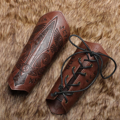 Medieval Leather Bracers for Men Embossed Sword Viking Leather Bracers Leather Arm Armer Archery Arm Guard Wristband Gauntlet Costumes Accessories 1 Pair