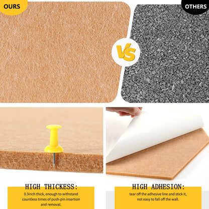 Uoisaiko 12" Large Bulletin Board with 30 Push Pins, Pack of 8 Hexagon Felt Pin Board Notice Boards for Home Office, Felt Wall Tiles for Photos Memos (Brown)
