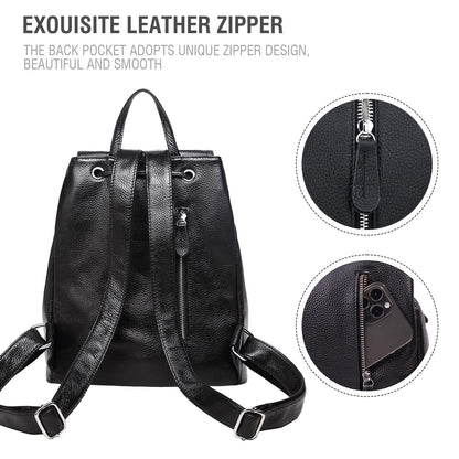 BOYATU Women’s Full-Grain Leather Backpack Purse, Minimal Structured Design, Work Commuter & City Travel, Compact Everyday Essentials, Fashion RFID Pocket Bag (Black)