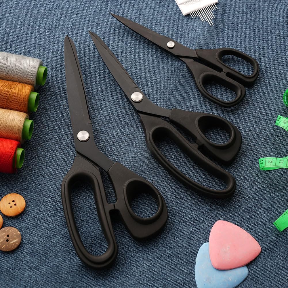 Jasni Scissors Set of 3 black titanium non stick blade anti rust Ergonomic Lightweight Soft Rubber Grip tailor scissors office student scissors for School, Office and Family Daily Use 10''/9''/6.5"
