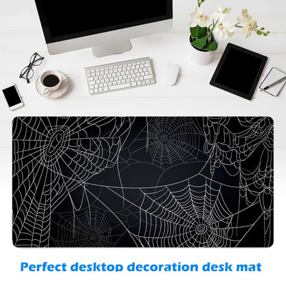 MAYCARI Halloween Cute Spider Webs Mouse Pad Kawaii Cartoon Funny Spirit Extended Desk Mat Non-Slip Rubber Baseb Large Black White Mousepad for Desk Gaming Laptop Desktop 31.5"X15.7"