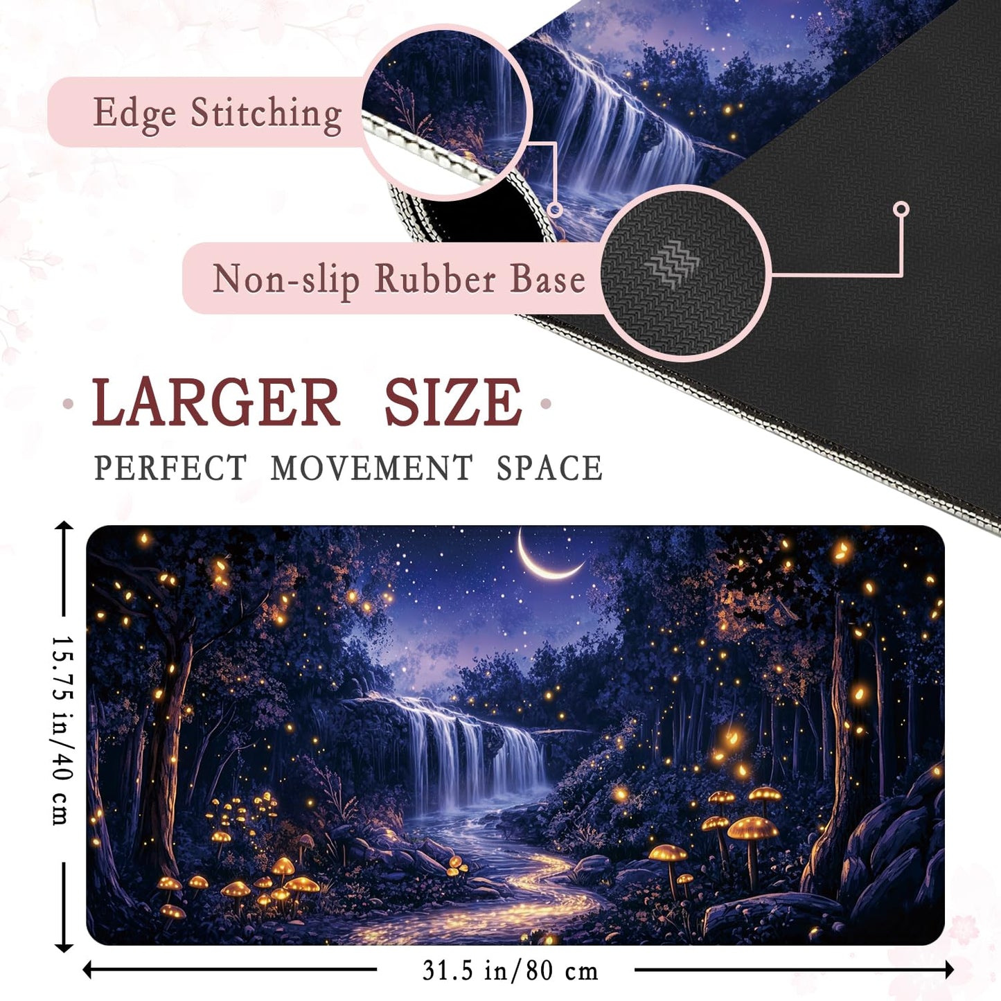 XUNLURY Fantasy Forest Large Mouse Pad Desk Mat, Starry Night Mystical Enchanted Forest Extended Gaming Mousepad, Non-Slip Desk Pad for Home Office Work, 31.5x15.7 Inch