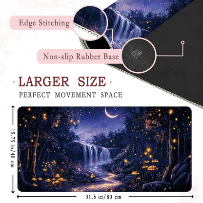 XUNLURY Fantasy Forest Large Mouse Pad Desk Mat, Starry Night Mystical Enchanted Forest Extended Gaming Mousepad, Non-Slip Desk Pad for Home Office Work, 31.5x15.7 Inch