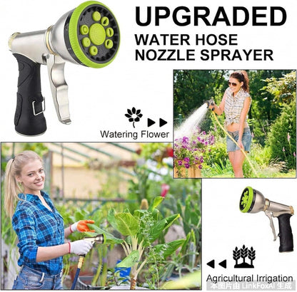 Garden Hose Nozzles 9 Adjustable Patterns Hose Spray Nozzle Heavy Duty Metal Hose Nozzle Spray Slip Resistant Water Sprayer for Cleaning/Watering Lawn Garden/Pets Shower/Car Washing (Green)