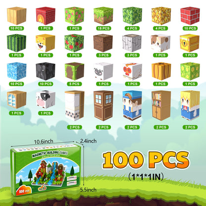 Fitrobust 100PCS Magnetic Blocks, Magnetic Building Blocks, 0.98in Magnetic Building, STEM Game Stacking Toys for Kids, Birthday Gifts for Boys and Girls Age 3+ Years Old