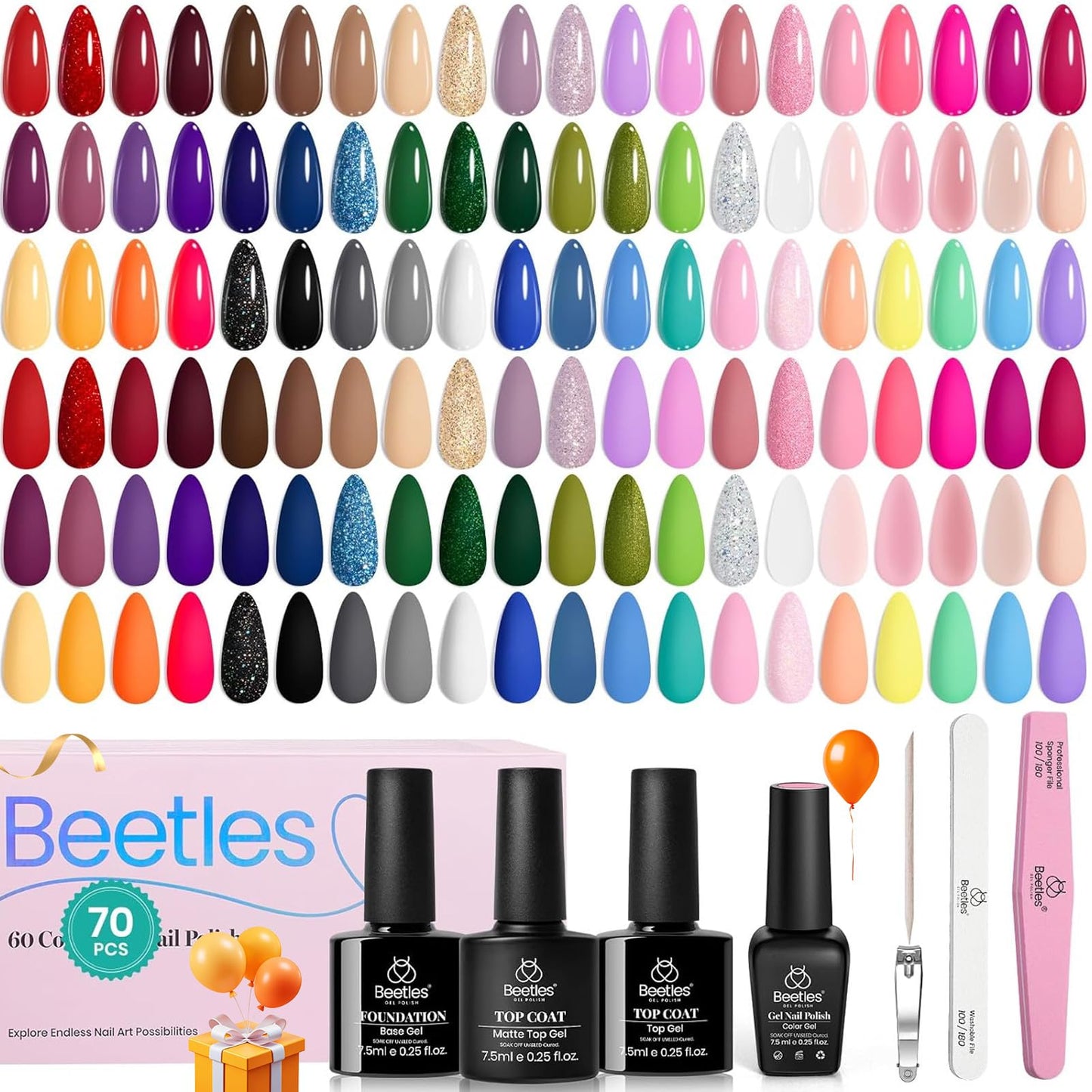 Beetles Gel Nail Polish Kit with U V Light -54 Pcs Gel Nail Kit Four Seasons Glow 32 Colors Set with Base Matte & Glossy Top Coat Soak Off Home DIY Manicure Nails Beginners Gifts for Women Teen Girls