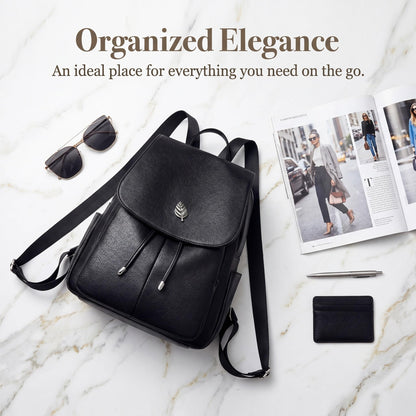 Drimzate Trendy Leather Backpack Purse for Women, Small Ladies backpacks Casual Lightweight Women Shopping Travel Daypack(A-Black)
