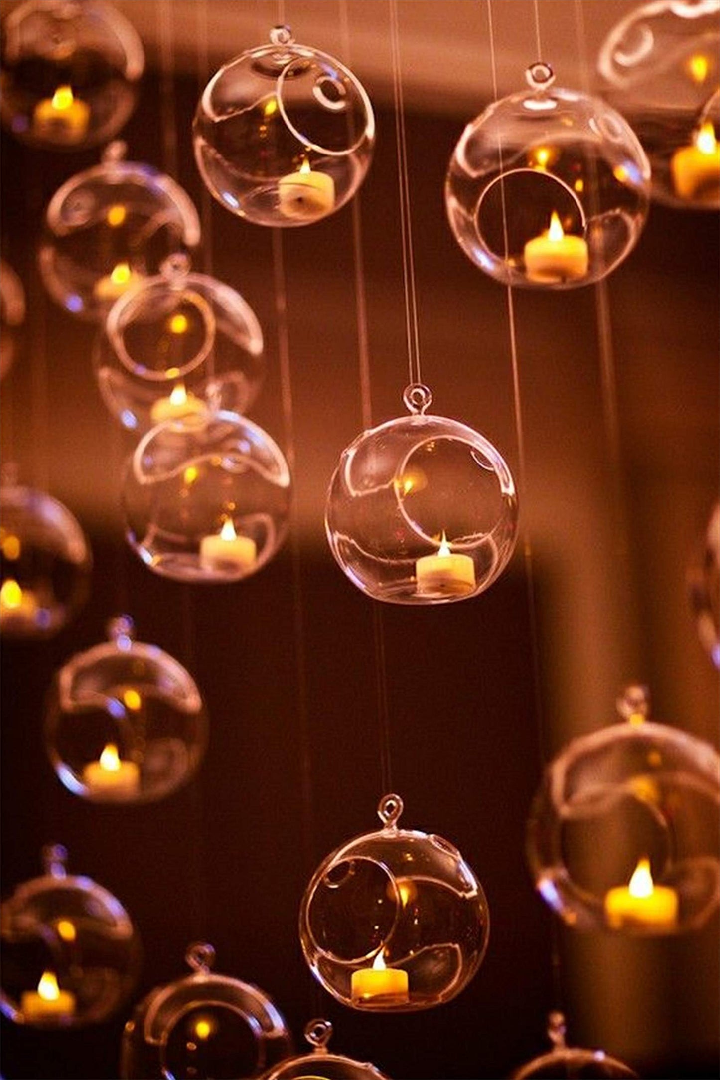 Set of 24 Wedding Hanging Glass Orbs, Glass Tea Light Terrarium, Globe Terrarium, Tea Light Holders, Wedding Decor Indoor Outdoor
