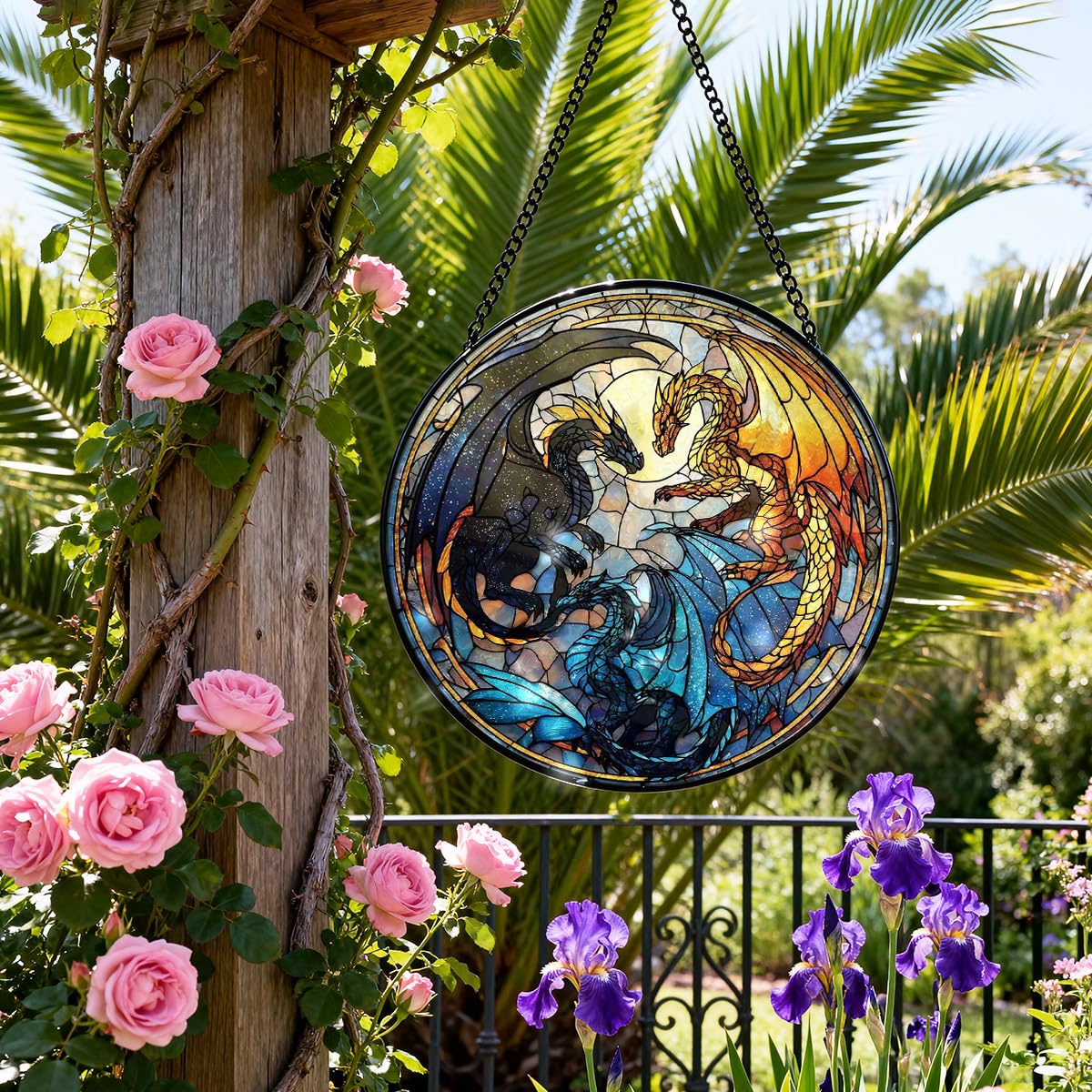 Greatingreat Dragon Stained Glass Window Hanging,7.87 Inch Bookshelf Decoration, Stained Glass Window Hanging Decoration, Whimsical Decor for Fantasy Lovers, Friends, Family, Classmates