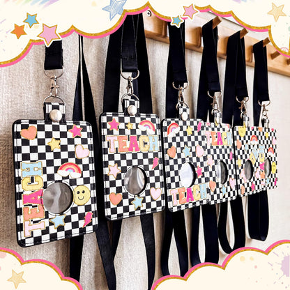 Gueevin 6 Pack Teacher Alarm ID Badge Holder, 4.2x2.8 Inch Smile Face Alarm Badge Holder for Educators, School Staff, Teacher Appreciation Gifts for School