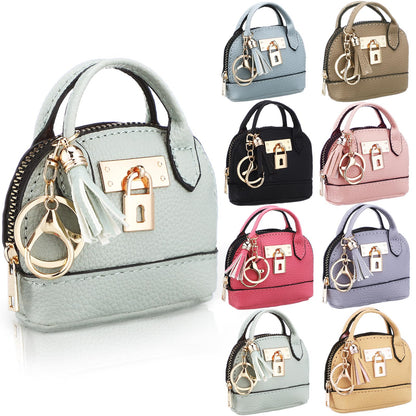 Liliaafar 8 Pcs Mini Backpack Keychain Mini Coin Purses for Women Cute PU Leather Makeup Bag with Keychain, Multi Pocket Card Holder Cable Organizer Giftable Zipper Pouch (Tradition)