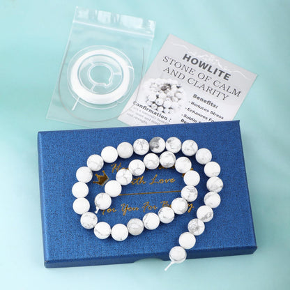 CMBYN Natural Stone Beads Round Genuine Real Stone Beading Strand Loose Gemstones DIY Smooth Bead for Bracelet Necklace Earrings Jewelry Making (Howlite, 10mm 36 Pieces)