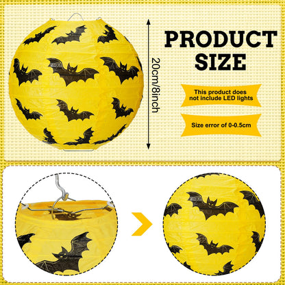 Glooglitter 12 Pcs Bat Paper Lanterns Hanging Decorations Yellow & Black Bat Theme Party Supplies for Birthday Baby Shower Halloween Party Ceiling Decor, 8 Inch