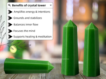 Amazing Gemstone Dark Green Aventurine Crystal Towers - Natural Healing Crystal Point Obelisk for Reiki Healing and Crystal Grid (2" to 3" INCH)